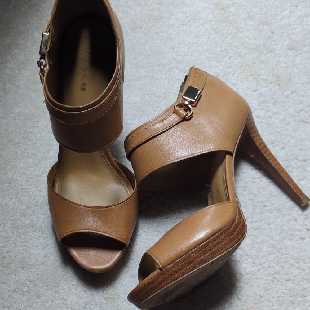 Coach Tan Peep-Toe Heels with Ankle Strap